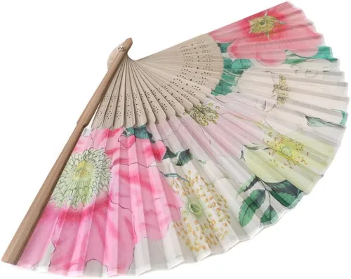 Miniatura 7 de HeyToo Abanico de mano bonito para mujer, diseño de bambú, plegable, para boda, fiesta, aniversario, accesorio de flores grandes