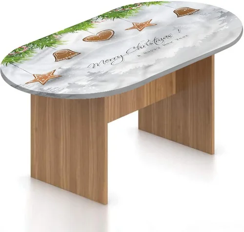 Miniatura 14 de XISUNYA Mantel ovalado ajustable de poliéster elástico para Navidad, mantel ajustable con estampado de árbol de Navidad, se adapta a mesas ovaladas
