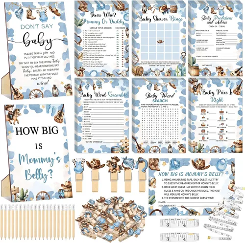 Miniatura 31 de Funnymoom 426 Piezas Juego de Juegos para Baby Shower de Papel Kraft - 8 Juegos, Incluye Bingo de Baby Shower, El Precio Correcto, Adivina Quién