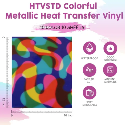 Miniatura 2 de Vinilo metálico HTV de transferencia de calor, 10 hojas de 12 x 10 pulgadas, vinilo holográfico plateado para planchar para telas, vinilo de 10