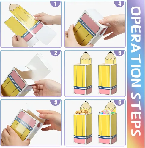 Miniatura 5 de Harloon 24 cajas de dulces para lápices de regreso a clases, soportes para palomitas de maíz, bolsas de regalo para profesores, regalos de fiesta