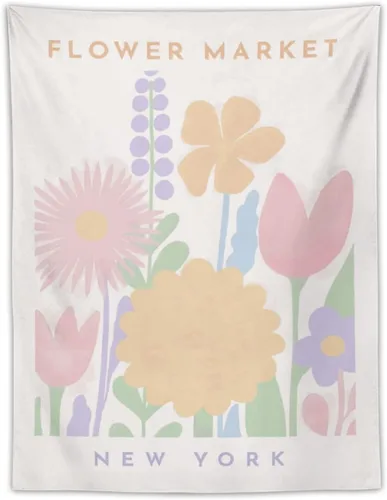 Chordity Tapices Estéticos de Mercado de Flores Botánicas Danesas en Tonos Pastel para Colgar en la Pared Tapiz Bandera Decorativa Para Decoración