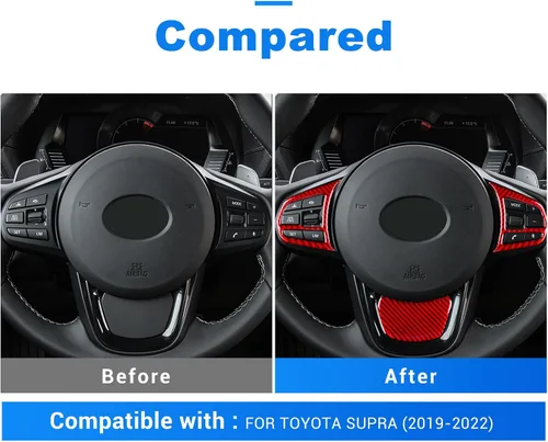 Miniatura 3 de AIRSPEED Adhesivo decorativo para volante de automóvil, marco de botón de fibra de carbono, para Toyota Supra GR A90 A91 MK5 2019-2022, rojo