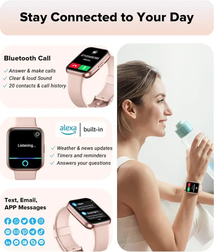 Miniatura 2 de Relojes inteligentes para mujer, reloj de fitness con pantalla táctil de 1.8 pulgadas con frecuencia cardíaca, podómetro, reloj inteligente