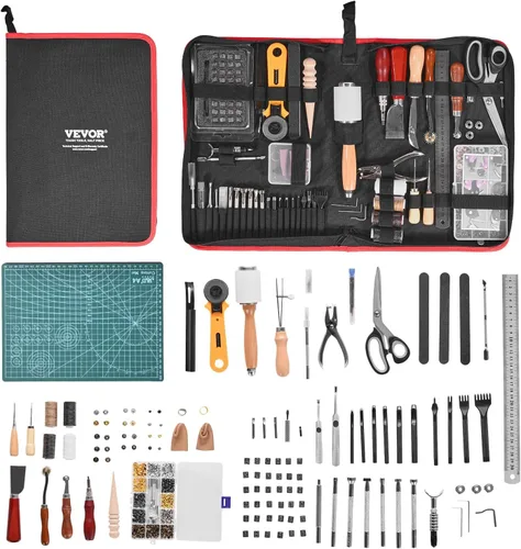 Miniatura 13 de VEVOR Kit de herramientas de trabajo de cuero, 92 piezas con bolsa de almacenamiento de cuero portátil, herramientas de lijado de estampación