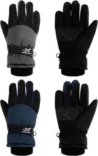 SATINIOR 2 pares de guantes de nieve de invierno impermeables para niños y niñas, guantes de esquí para niños y niñas al aire libre cálido