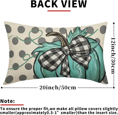 Miniatura 3 de Juego de 2 fundas de almohada lumbares de calabaza con lunares otoñales de 12 x 20 pulgadas, cosecha de otoño, Acción de Gracias, color verde