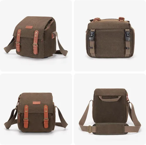 Miniatura 8 de Cwatcun Bolsa Pequeña para Cámara Bolsa Mensajero de Lona Compacta para Cámara, Funda de Hombro para Cámara Digital, Bolsa de Fotografía de Viaje