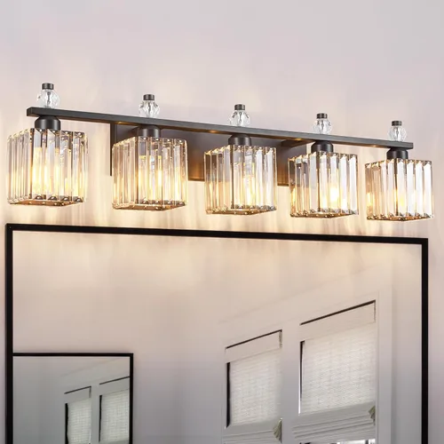 Miniatura 25 de Luces de Tocador de Baño de 3 Luces, Placado Negro, Modernas Luces de Tocador de Cristal para Baño, Luces de Tocador de Cristal para Usar Sobre