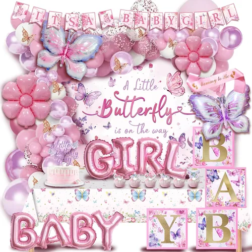 126 decoraciones de mariposa para baby shower para niña, 4 cajas de globos de mariposa, globos de papel de aluminio de mariposa, flor, "Una pequeña
