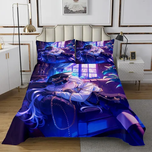 Miniatura 2 de Erosebirdal - Juego de colcha de anime japonés, uniforme de manga de dibujos animados, para niños, adolescentes, decoración de dormitorio, lindo