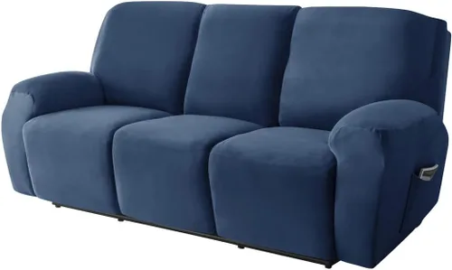 Miniatura 8 de Funda elástica para sofá reclinable, fundas de terciopelo para sillas reclinables de 3 cojines, 8 piezas, fundas protectoras para muebles
