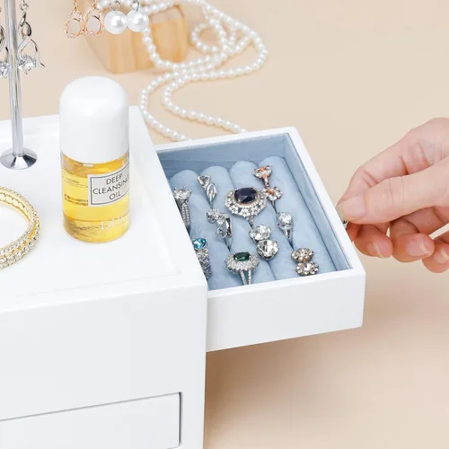 Miniatura 8 de Homde Organizador de joyas para collares, aretes, anillos con ganchos de metal (blanco)