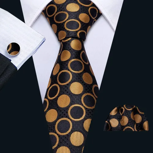 Miniatura 48 de Barry.Wang Corbatas de seda para hombre, diseño de lunares, gemelos cuadrados de bolsillo, gemelos para negocios, boda