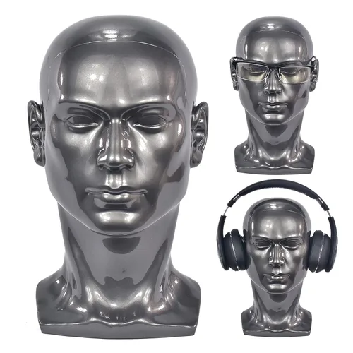 Miniatura 12 de FanLin Cabeza de maniquí masculino profesional para exhibir pelucas, sombreros, máscara de auriculares, gafas de sol, joyería y soporte de Azul