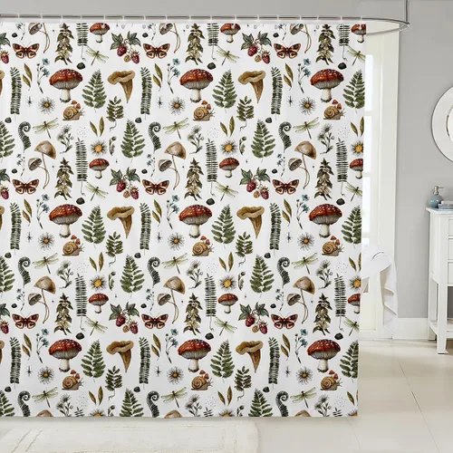 Miniatura 12 de Castle Fairy Cortinas de ducha con hojas de ginkgo, cortina de baño botánica de naturaleza verde, tela de plantas de acuarela, juego de decoración