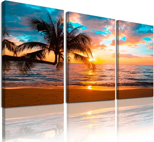 Miniatura 12 de EPHANY Lienzo abstracto de playa para pared, arte de paisaje, 5 piezas, lienzo para pared, decoración de playa, lienzo para pared, puesta de sol