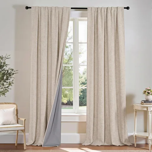 Miniatura 17 de PONY DANCE Cortinas de lino 100% opacas de 63 pulgadas de largo para dormitorio, sala de estar, oscurecimiento completo, bolsillo para barra