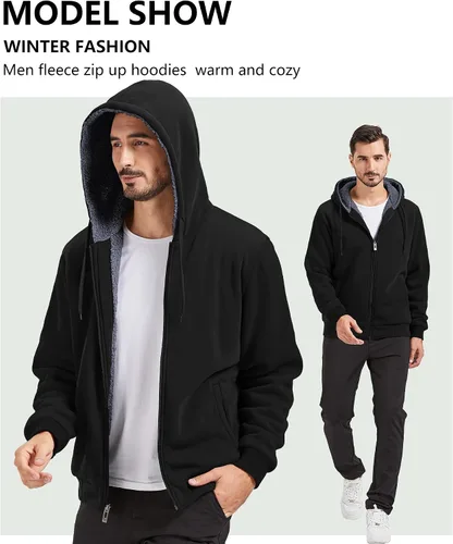 Miniatura 5 de GEEK LIGHTING Sudadera con capucha y cremallera para hombre, forro polar, chaqueta gruesa con capucha para invierno, cálida sudadera atlética