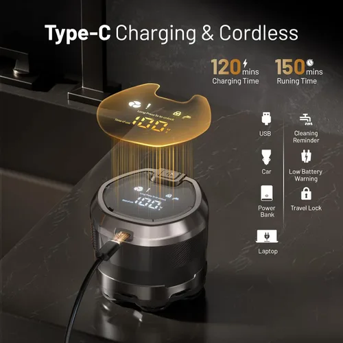 Miniatura 9 de Afeitadora de cabeza para hombres calvos: maquinilla de afeitar eléctrica 7D - Afeitado en seco y húmedo - Kit de aseo profesional para calvos