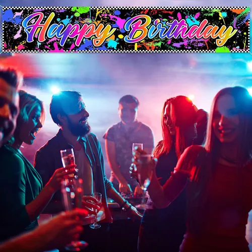 Miniatura 6 de Cartel de neón para decoración de cumpleaños que brilla en la oscuridad, fondo colorido de grafiti, suministros para fiesta, telón de fondo