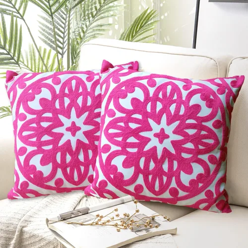 Miniatura 29 de Alysheer - Funda de almohada lumbar decorativa bordada 12" x 20", patrón de bordado clásico Boho Mandala, funda de cojín rectangular de algodón