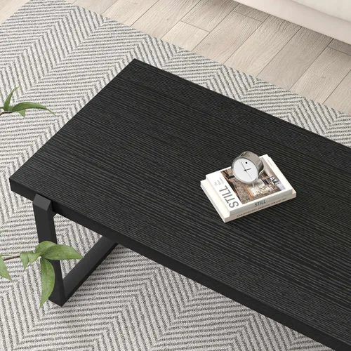 Miniatura 4 de EXCEFUR - Mesa de café moderna negra, mesa de centro industrial de madera y metal para sala de estar, mesa de té y cóctel rectangular, roble negro