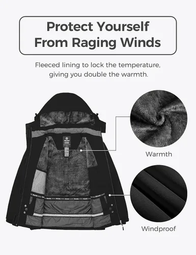 Miniatura 3 de Wantdo - Chaqueta de esquí impermeable para mujer, abrigo de invierno cálido y resistente al viento, abrigos de nieve