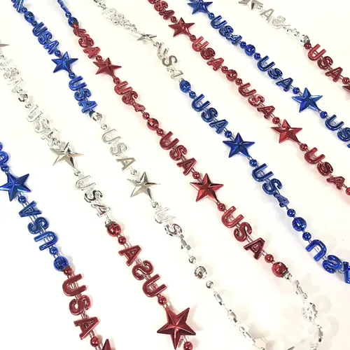 Miniatura 3 de Collares de cuentas del Día de la Independencia del 4 de julio, accesorios rojos, blancos y azules, joyería patriótica para fiestas (12 unidades)