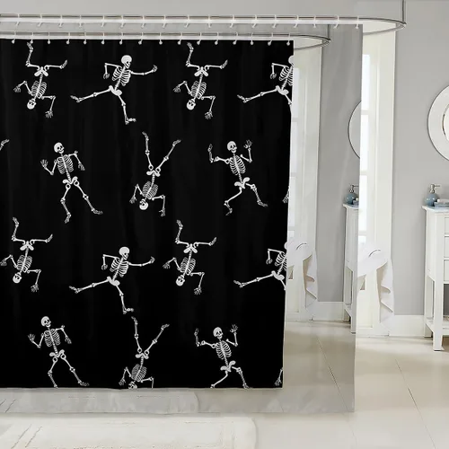 Miniatura 18 de Erosebridal Juego de cortinas de ducha góticas espeluznantes para bañeras, farol de calabaza, cortina de baño para niños, telarañas fantasmas, Multi