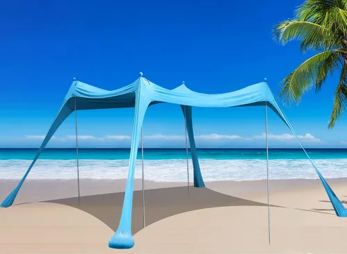 Miniatura 11 de Tienda de campaña familiar para playa, toldo para el sol, tienda de campaña de playa grande desplegable, estabilidad, 4 postes con bolsa