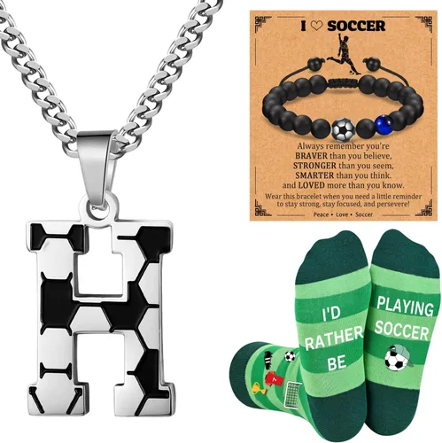 Miniatura 11 de Soccer Gifts Set A-Z Letter Soccer Necklace for Men Novelty Soccer Socks&Soccer Bracelets for Soccer Lovers