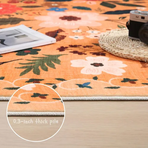 Miniatura 4 de Rugcomf Alfombra de Área 4x6 Alfombra Lavable Alfombras Bohemias Antideslizante Pelo Bajo Floral Alfombra Pequeña para Dormitorio, Mesita de Noche