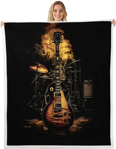 Miniatura 11 de Cowboy Boots Blanket Bohemia Musical Guitar Throw Blanket for Kids Western Rustic Cowgirl Super Soft Wrinkle Sherpa Blanket Music Notes Print 40x50
