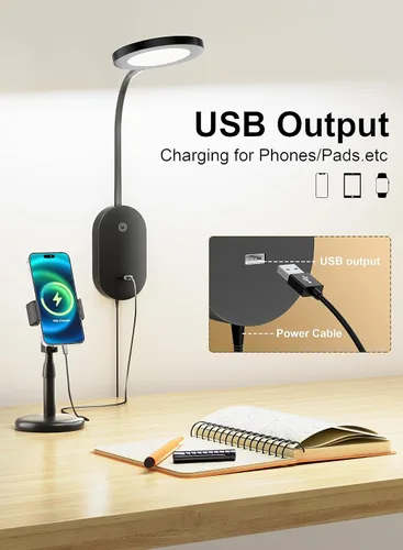 Miniatura 2 de Deeloop Luz de Lectura Montada en Pared LED para Cama, Luz de Libro para Pared, Lámpara de Mesita de Noche con Salida USB, Temporizador de Apagado