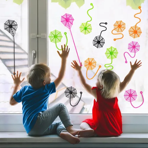 Miniatura 5 de 24 piezas de telaraña adhesiva para niños, 7.6 pulgadas de telaraña, juguetes de mano pegajosos de telaraña, recuerdos de fiesta de araña