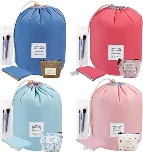 INVODA Bolsas de cosméticos con cordón, bolsa de maquillaje para mujeres y niñas, portátil, plegable, multifuncional, neceser, organizador de