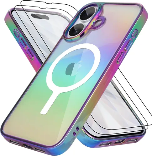 Miniatura 44 de Bonoma Funda magnética para iPhone 13 【Soporte para Magsafe】Protector de cámara de lujo de cristal fluorescente iridiscente con láser brillante + 2