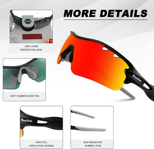 Miniatura 4 de BangLong Polarized Sports Sunglasses Cycling Sun Glasses for Men Women with 5 Interchangeable Lenes for Running Driving