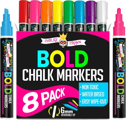 Chalky Crown - Marcadores de tiza líquida para pizarras | Rotuladores de borrado en seco | Marcadores de tiza para pizarras, ventanas, pintarrones,