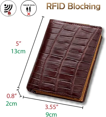 Miniatura 5 de Alligator - Cartera de cuero plegable personalizada para hombre cocodrilo con bocina de cocodrilo billetera a medida bloqueo RFID regalo de doble