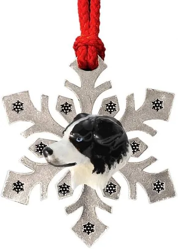 Miniatura 12 de Adorno navideño para colgar en la cabeza de collie con borde de peltre antiguo hecho a mano para decorar coronas y árboles de Navidad del hogar