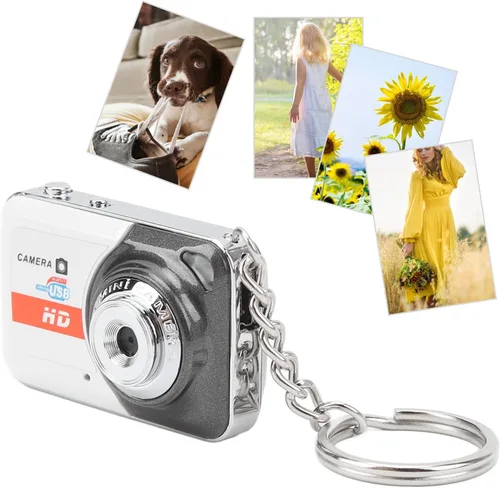 Miniatura 7 de Micro cámara de juguete pequeña con llaveros, toma de fotos de video, exquisita cámara de moda con personalidad, los mejores niños (gris plateado)