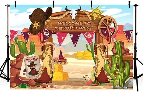 Miniatura 3 de MEHOFOND Telón de fondo de vaquero del oeste salvaje, tema de vaquero occidental colgante, remolinos de papel de aluminio, decoraciones de fiesta