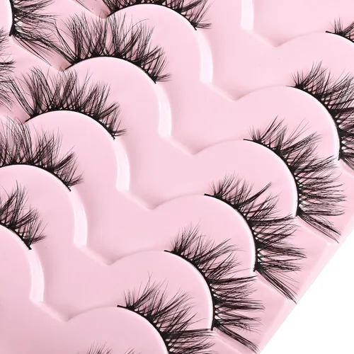 Miniatura 4 de FARRED Pestañas Postizas Naturales de Media Pestaña Difusas Tiras de Ojo de Gato 14 Pares de Pestañas de Tira de Imitación de Visón para Maquillaje