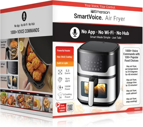 Miniatura 9 de Emerson Freidora de aire SmartVoice de 5.3 cuartos de galón, más de 1000 comandos de voz, cocina digital 6 en 1, diseño compacto de encimera, cocina