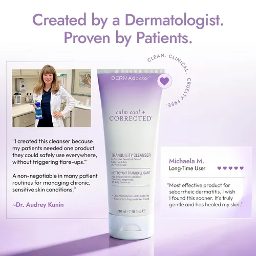 Miniatura 7 de DERMAdoctor - Limpiador de tranquilidad de zinc piritiona al 2%, máxima fuerza OTC para dermatitis seborreica, caspa y enrojecimiento Cara, cuero