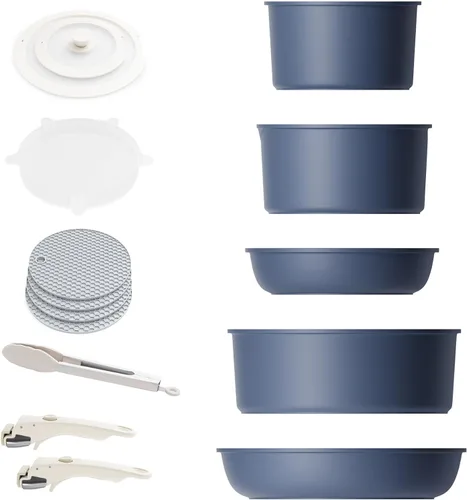 Miniatura 6 de Caannasweis Juego de utensilios de cocina antiadherentes desmontables, ollas y sartenes de inducción apilables con asas extraíbles, aptos