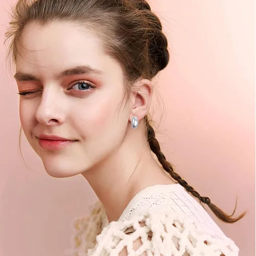 Miniatura 4 de Aretes de plata de ley S925 en forma de C, aretes de aro de cúpula gruesa para mujer, regalos de joyería