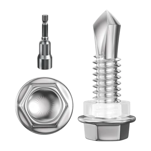 Miniatura 17 de Wensilon (250Pcs) #8×1" Tornillos autoperforantes de cabeza hexagonal con arandela, tornillos de acero inoxidable 410 para chapa metálica, tornillos